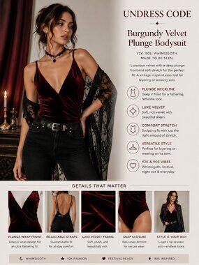 Undress Code Burgundy Velvet Bodysuit Plunge Y2K Whimsigoth Dark Romantic SZM